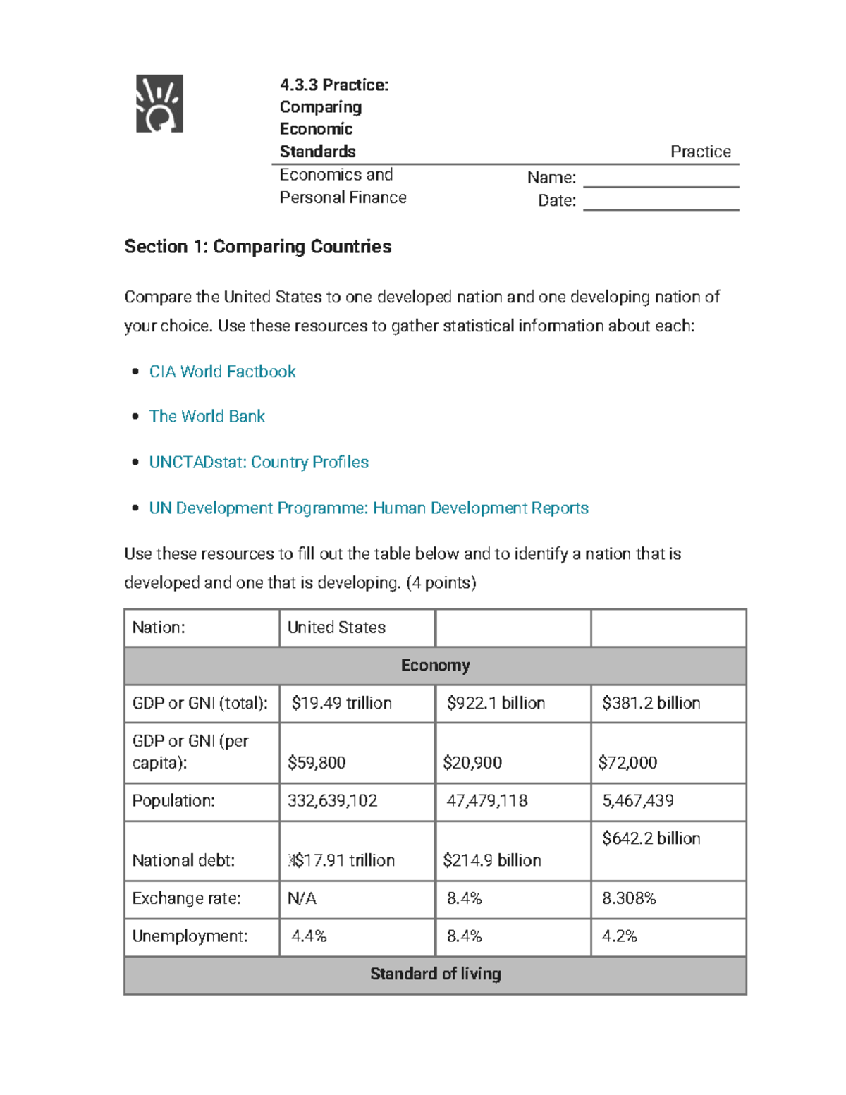 4.3.3 Practice: Comparing Economic Standards in Economics & Personal ...