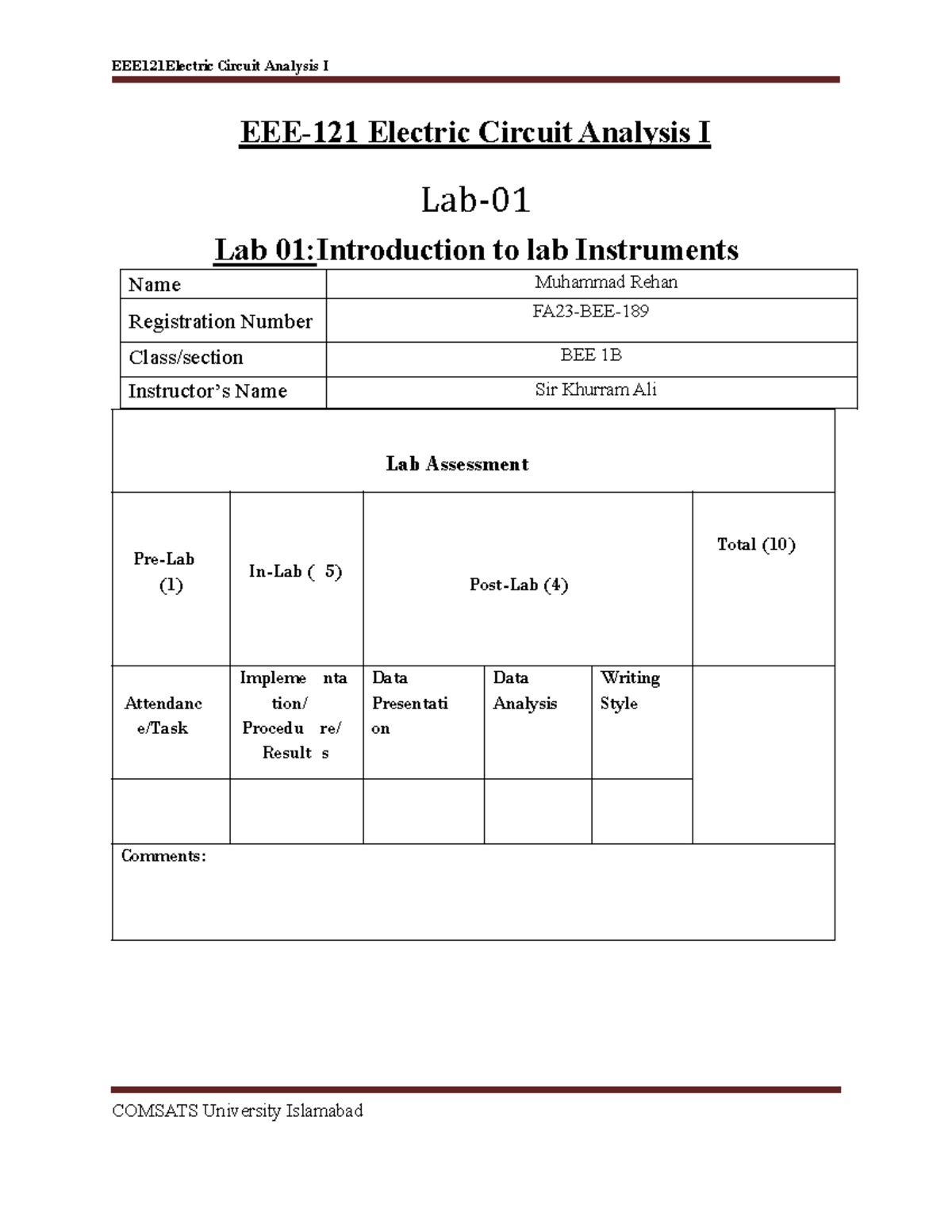EEE-121 Lab 01: Introduction to Lab Instruments and Resistor Color ...