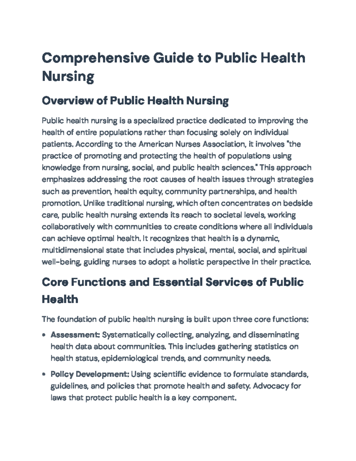 Comprehensive Overview of Public Health Nursing Practices and Roles ...