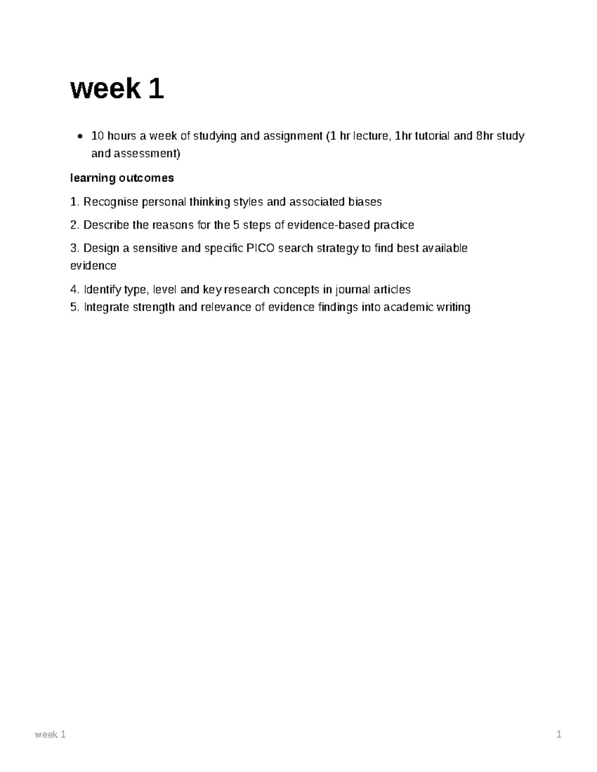 Evidence wk1 - summary notes - week 1 10 hours a week of studying and ...