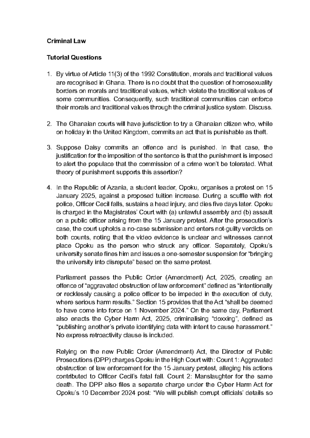 Criminal Law Tutorial Questions: Key Issues and Case Analyses - Studocu