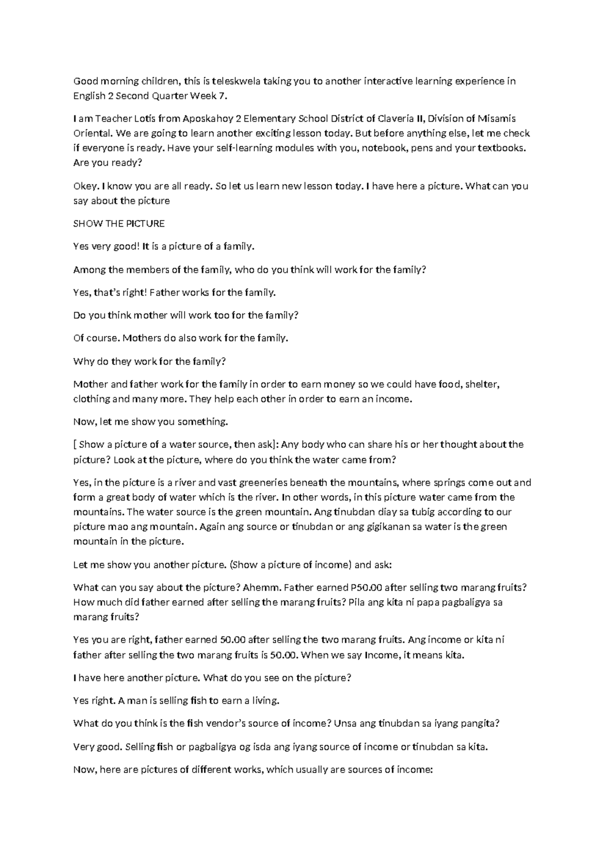 Interactive Learning Experience: English 2 Q2 W7 Script - Studocu