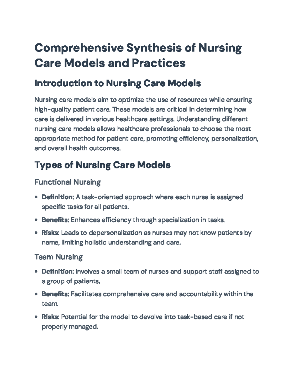 Nursing Care Models: A Comprehensive Overview for Healthcare ...