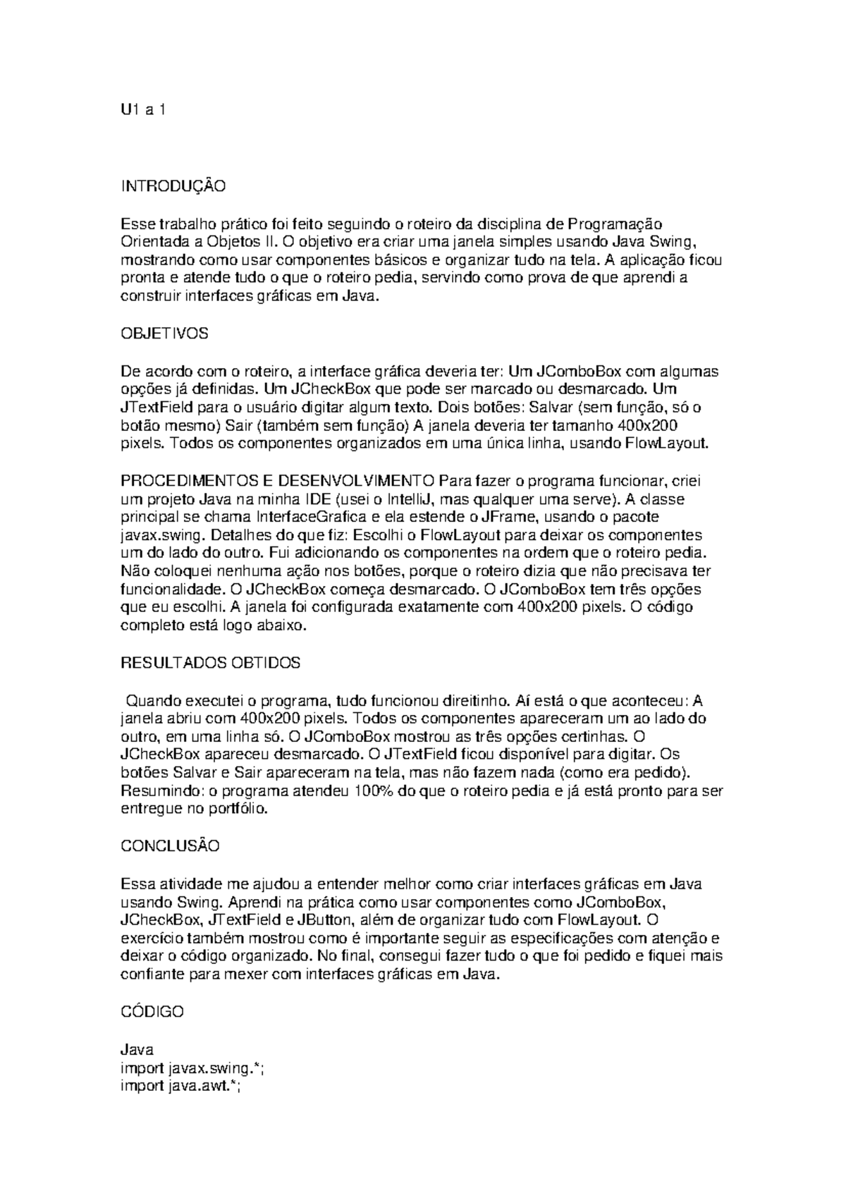 Programação Orientada a Objetos II - Prática de Interface Gráfica Java ...