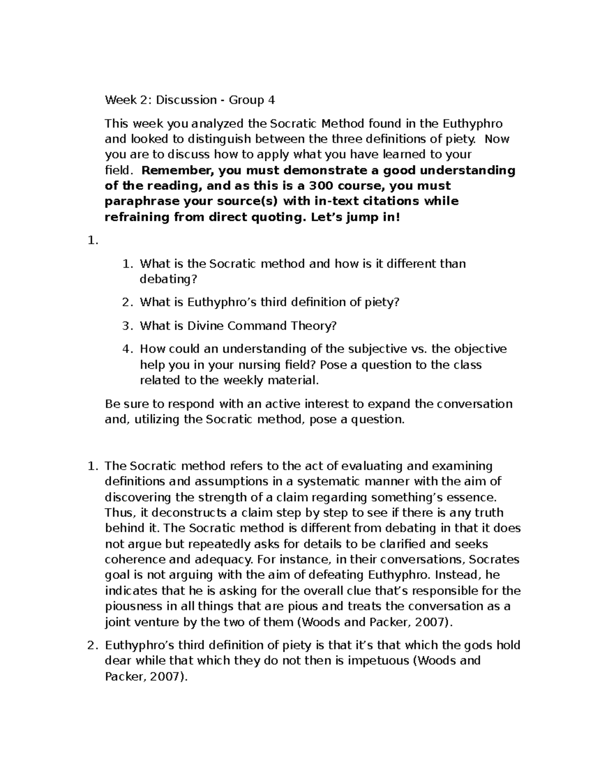 PHIL 300: Week 2 Discussion on Socratic Method & Piety Definitions ...