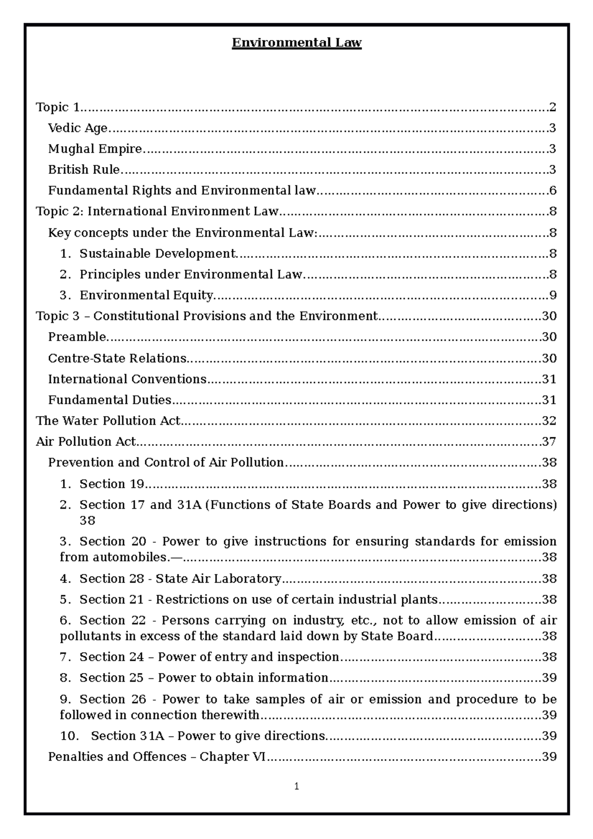 Environmental Law Study Notes (Course Code: ENV101) - Studocu