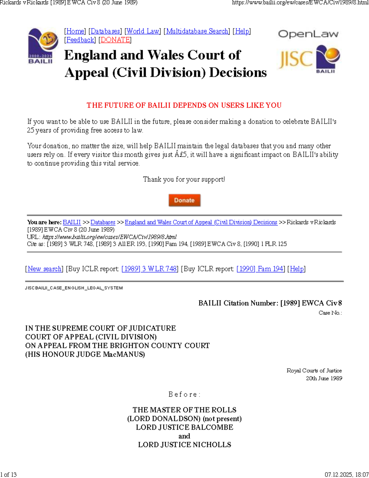 Rickards v Rickards EWCA Civ 8 (1989) - Court of Appeal Decision ...