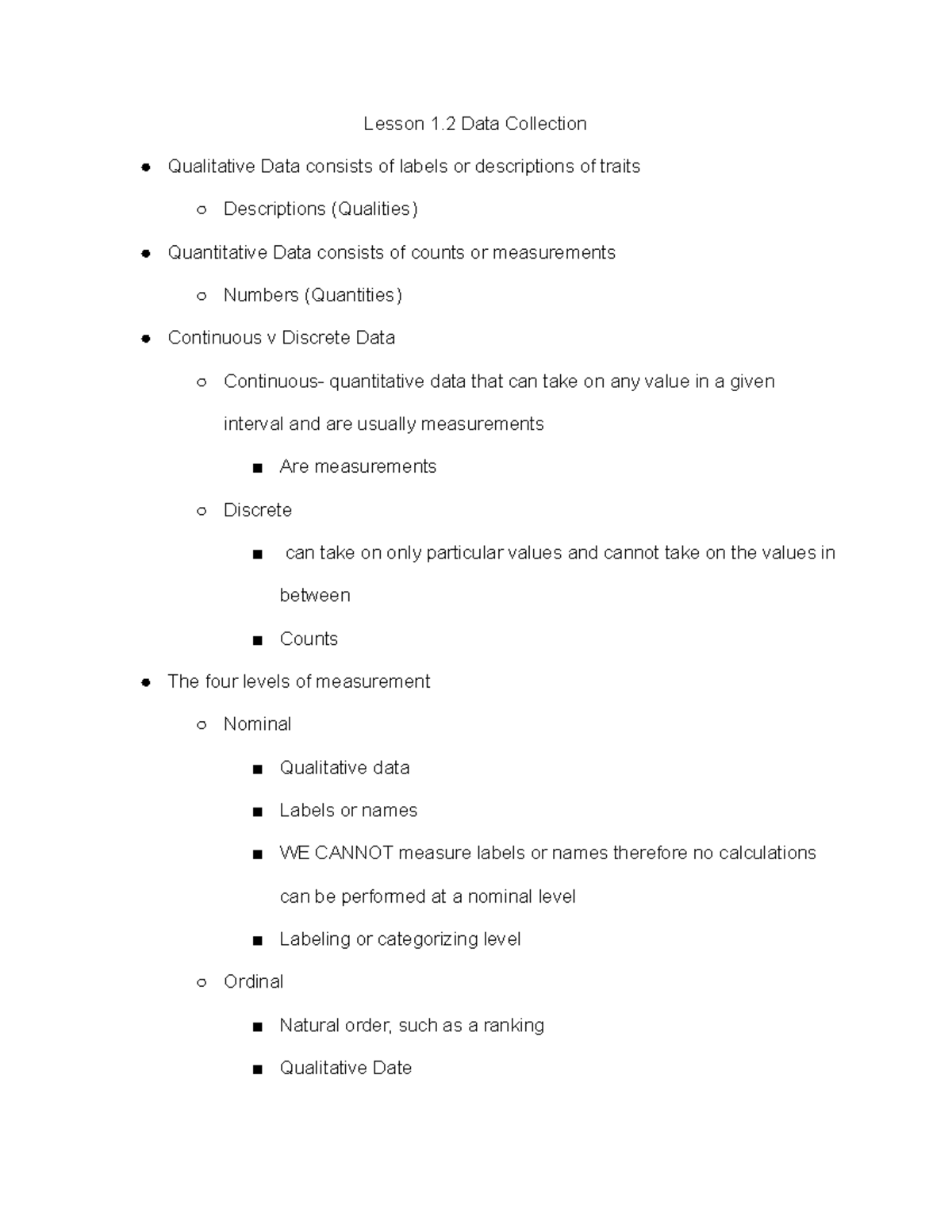 Lesson 1.2: Understanding Data Collection - Types & Measurements - Studocu