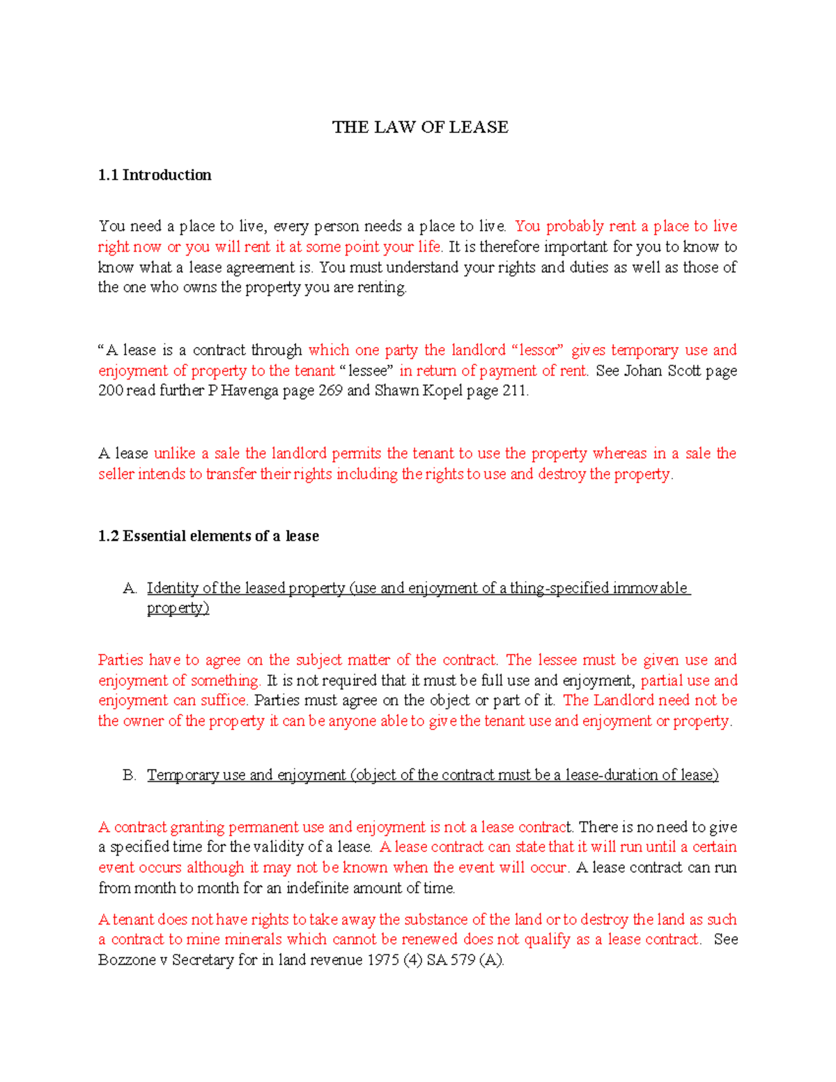 Updated LAW 101: Comprehensive Lease Notes and Guidelines - Studocu