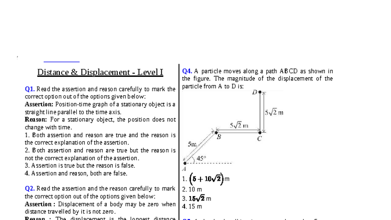 Assignment of Motion in a Straight Line - Distance & Displacement Q1 ...