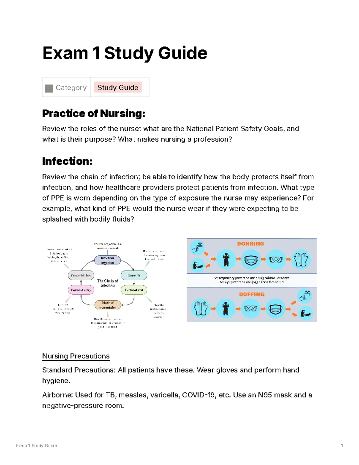 NUR 101: Exam 1 Study Guide on Patient Safety, Infection Control, and ...