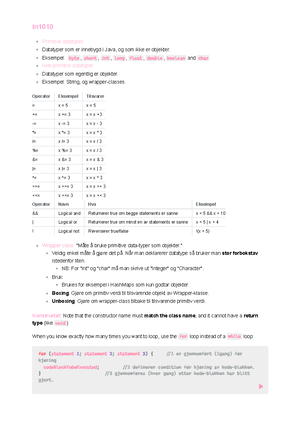 Java 1 Quick Reference: Essential Cheat Sheet for Beginners - Studocu