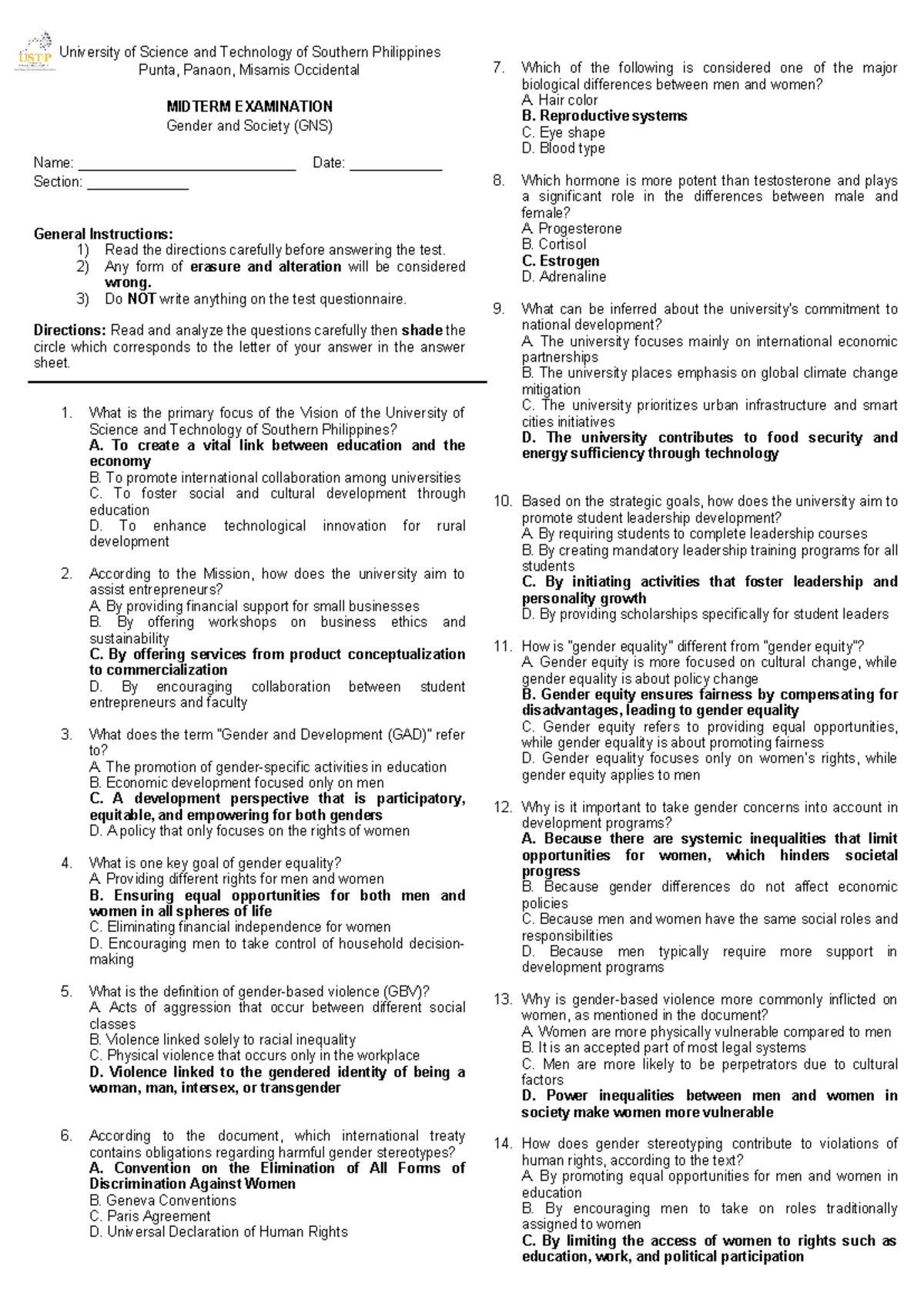 GNS Midterm Exam - Gender and Society Study Guide and Questions - Studocu