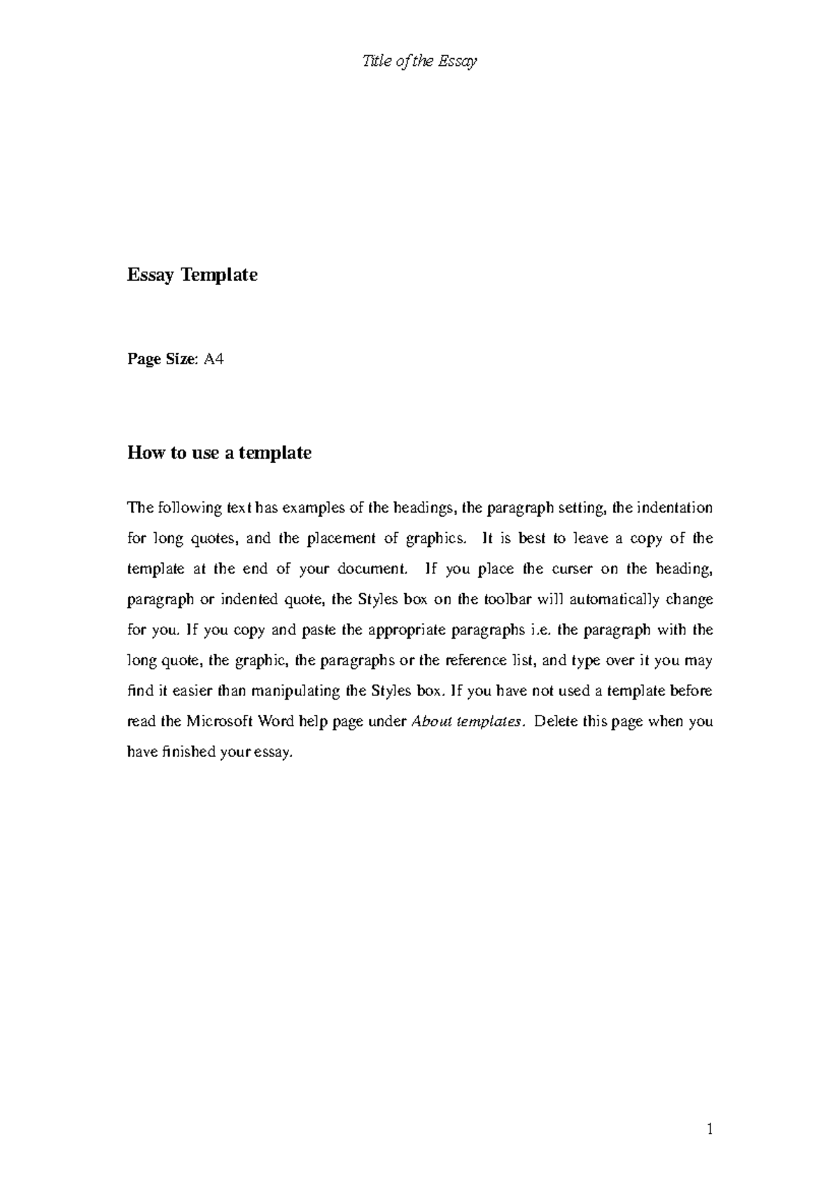 Essay Template Guidance for Proper Formatting and Structure - Studocu