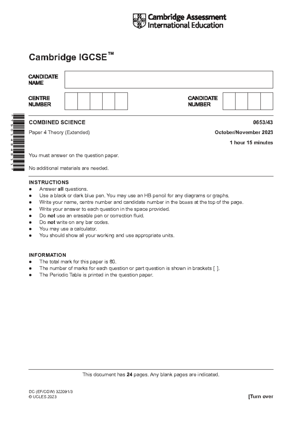 Cambridge 0653 W23 Combined Science Paper 4 Theory Revision Notes - Studocu