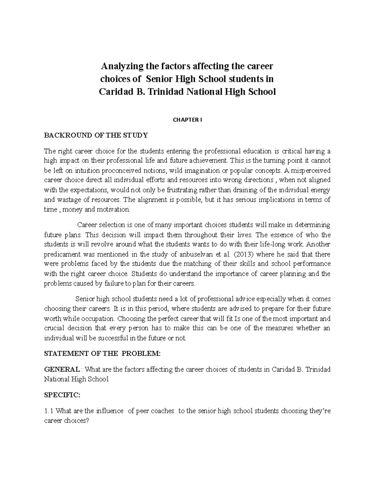 Factors Influencing Career Choices of Senior High School Students (SHS ...