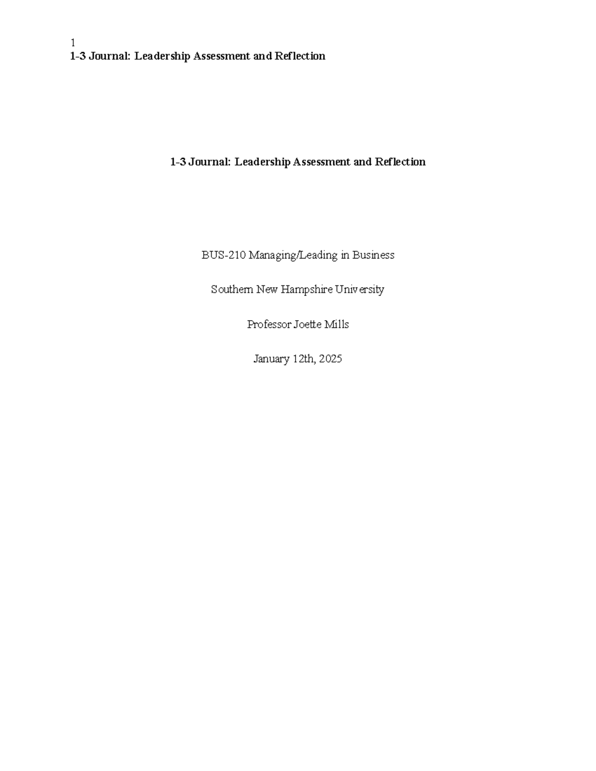1-3 Journal: Leadership Assessment & Reflection Insights - Studocu
