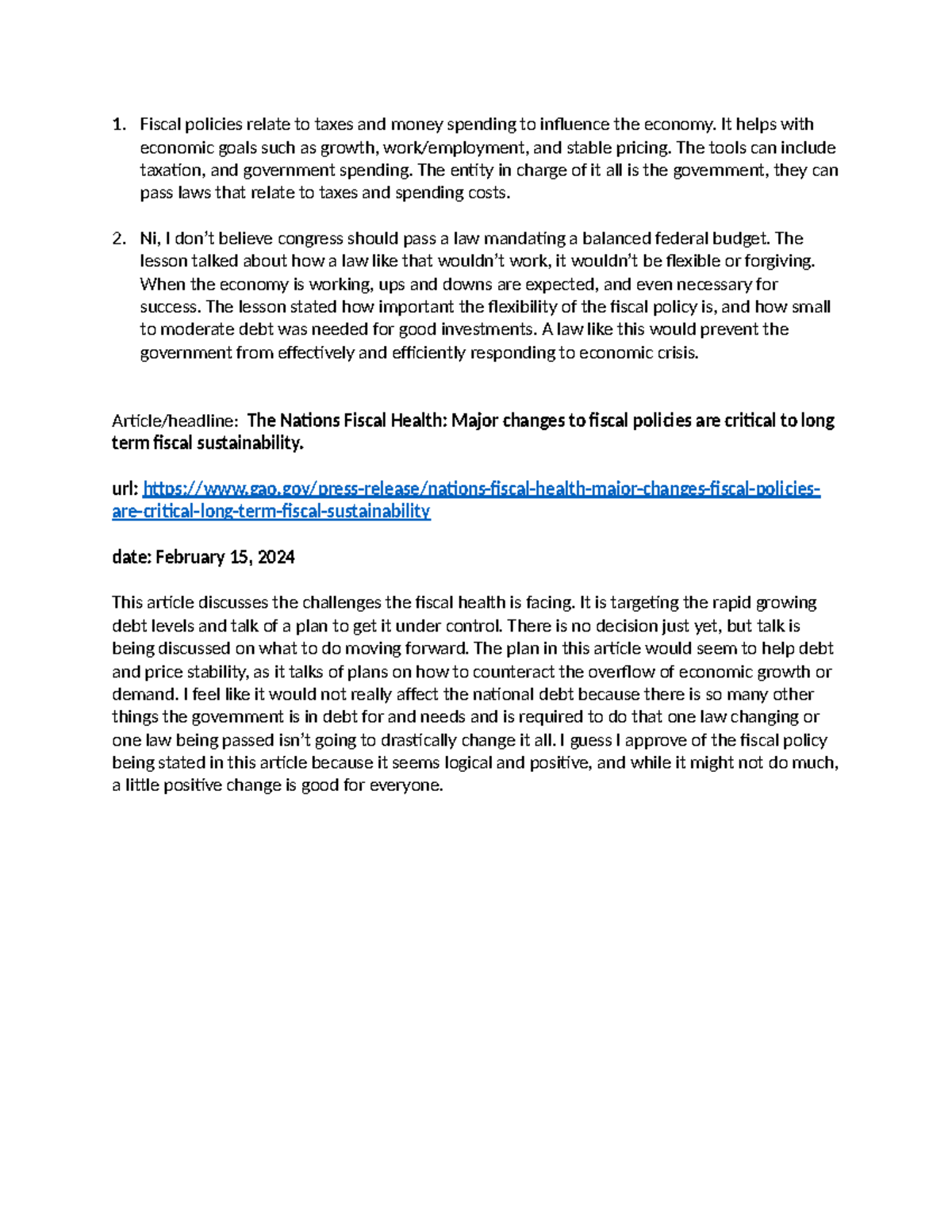 Fiscal Policies and Their Impact on Economic Stability - FLVS - Studocu