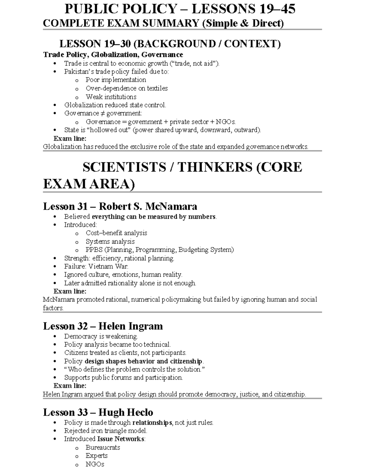 PUBLIC POLICY 522 FINAL EXAM SUMMARY: Key Lessons & Concepts - Studocu