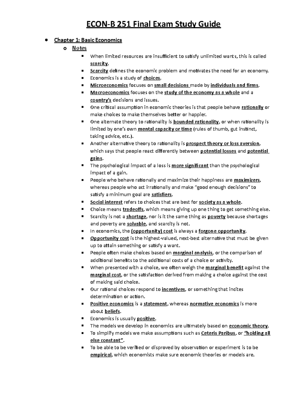 ECON-B 251 Final Exam Comprehensive Study Notes and Insights - Studocu