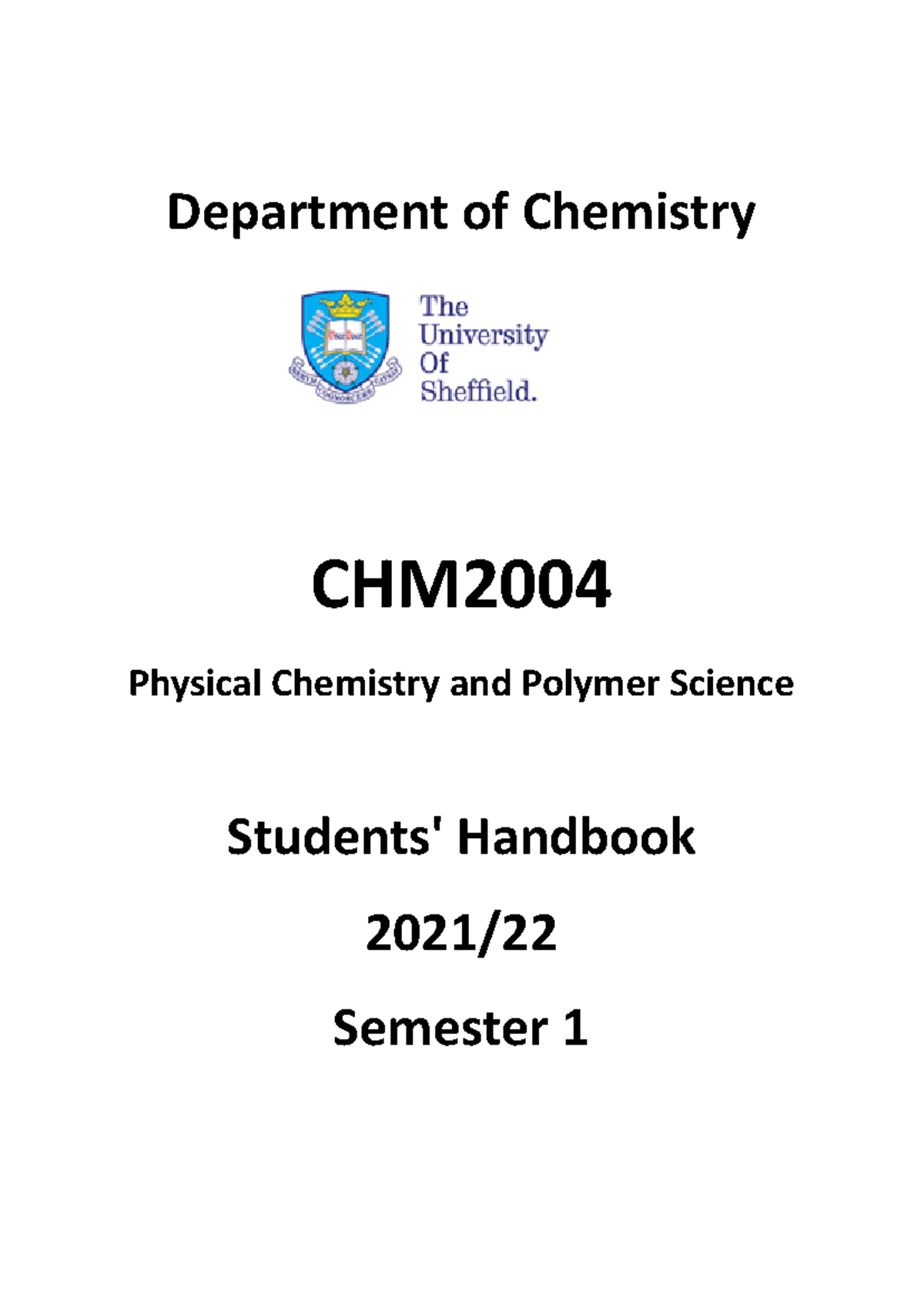CHM2004 Tutorial student - Sheffield - Studocu