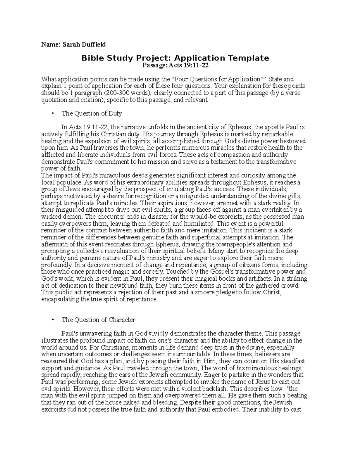 Bible Study Project Application Template - Name: Sarah Duffield Bible ...