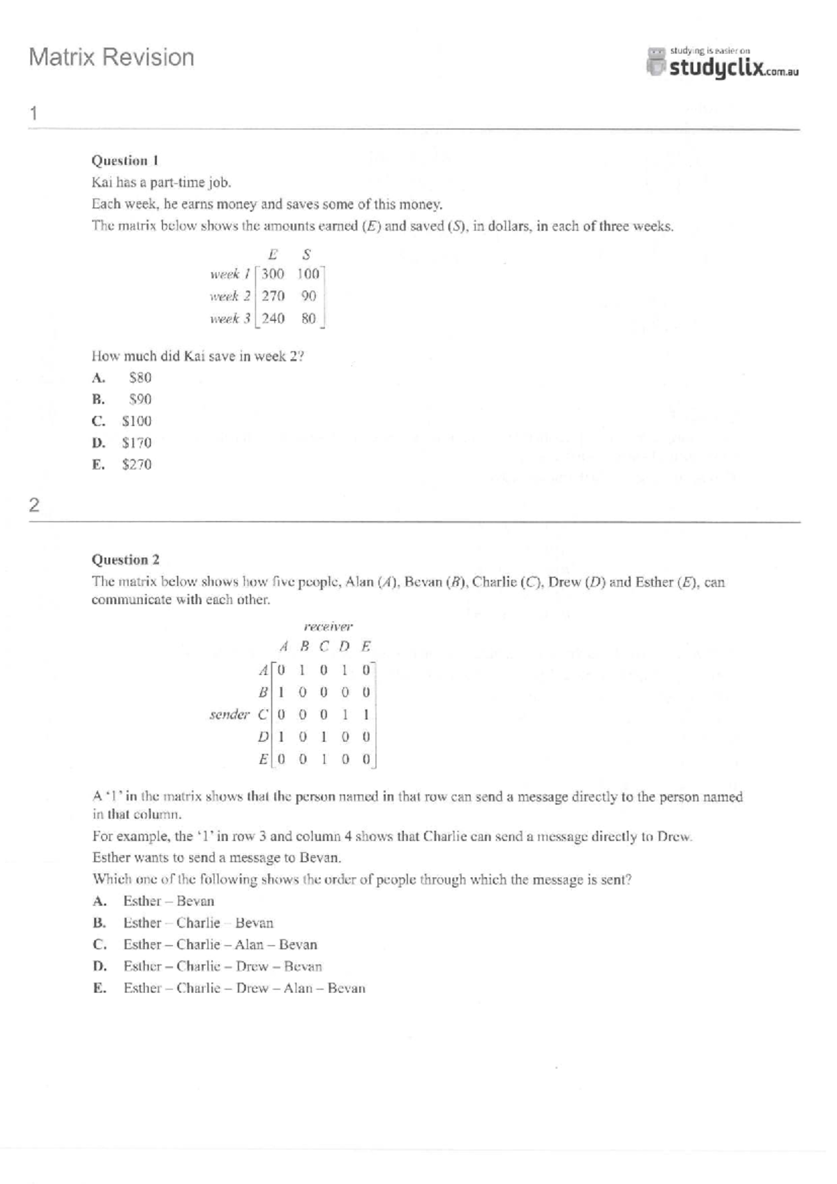 Matrices Revision 1: Study Guide for Matrix Concepts - Studocu