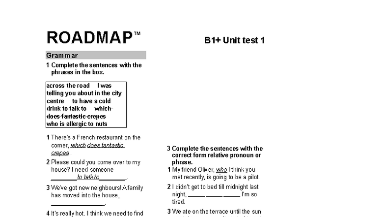 Unit Test 1: Grammar Exercises and Sentence Completion - Studocu