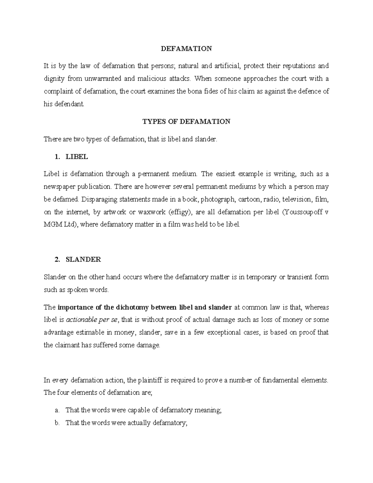 Defamation in Criminal Law: Understanding Libel and Slander - Studocu