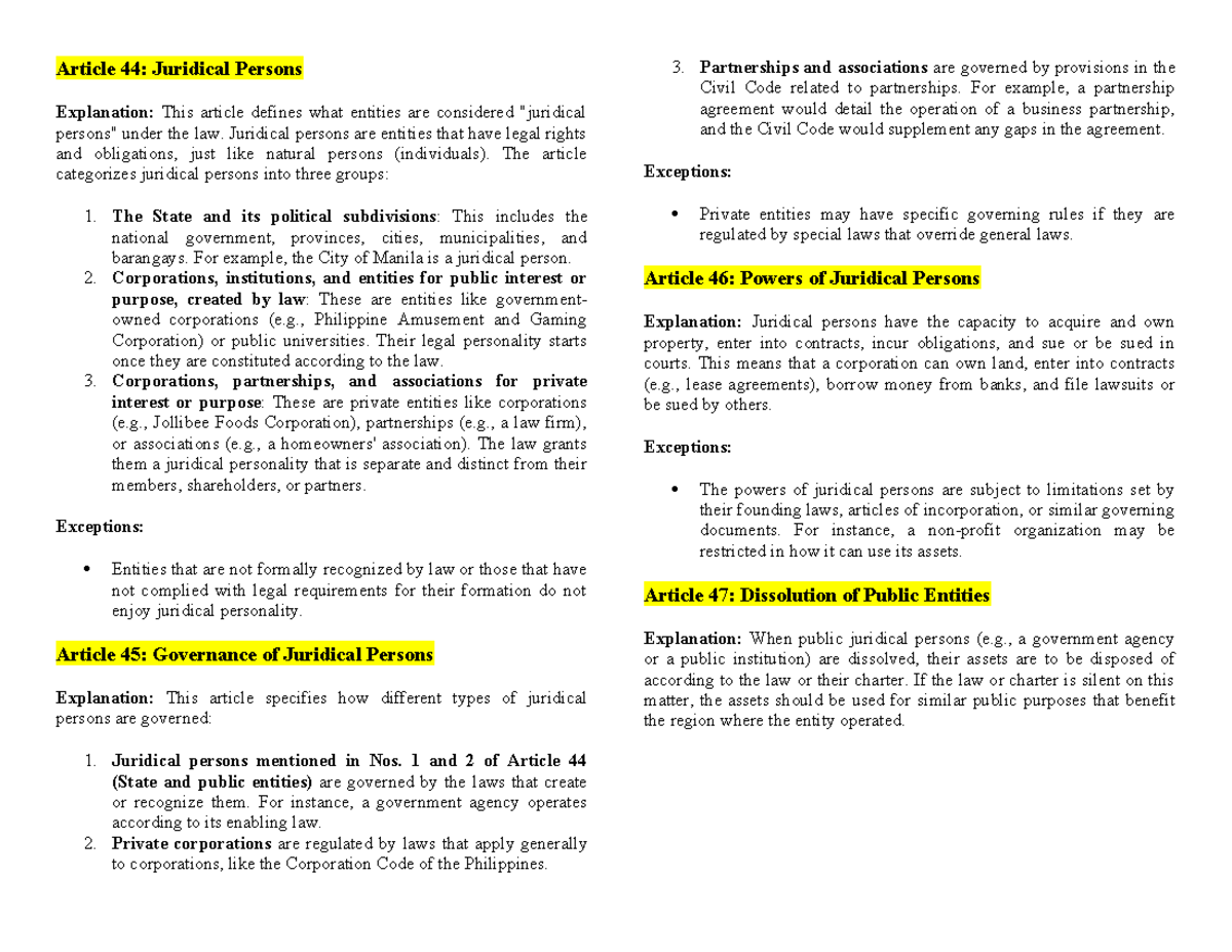 Understanding Article 44 of the Civil Code: Juridical Persons Explained ...