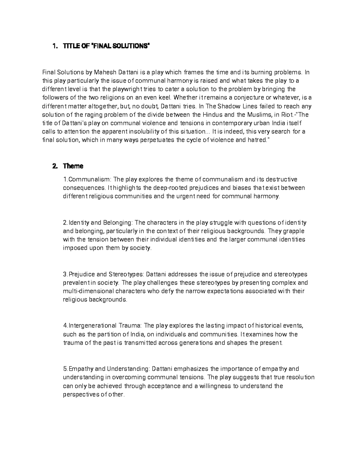 Final Exam Study Notes on Dattani's 