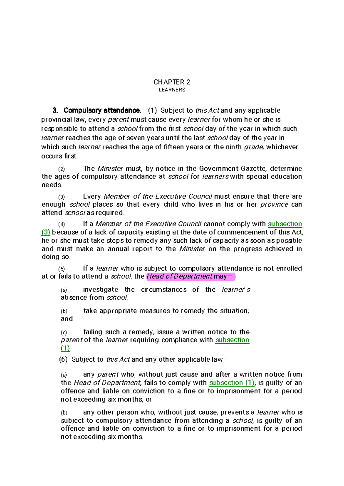 Slide 1 - Enjoy - CHAPTER LEARNERS 3 .Compulsoryattendance.—( 1 ...