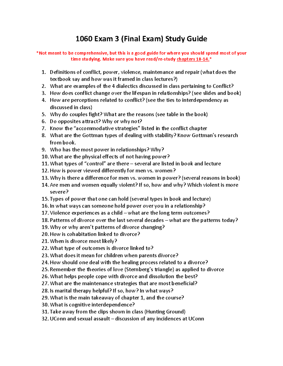 1060 Exam 3 Study Guide: Key Concepts on Conflict & Relationships - Studocu