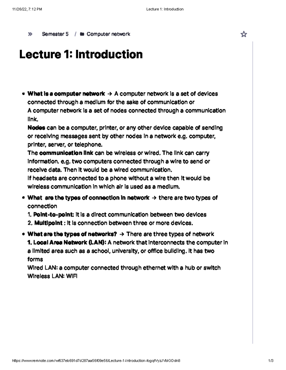 Lecture 1: Intro to Computer Networks - Semester 5 - Studocu