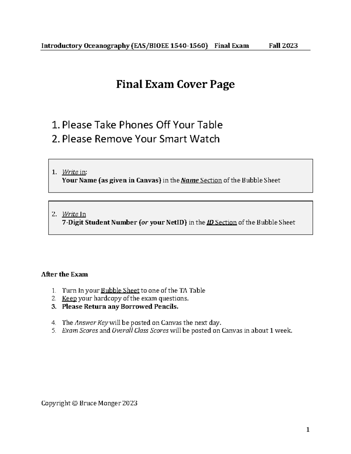 EAS/BIOEE 1540-1560 Final Exam Answers - Fall 2023 - Studocu
