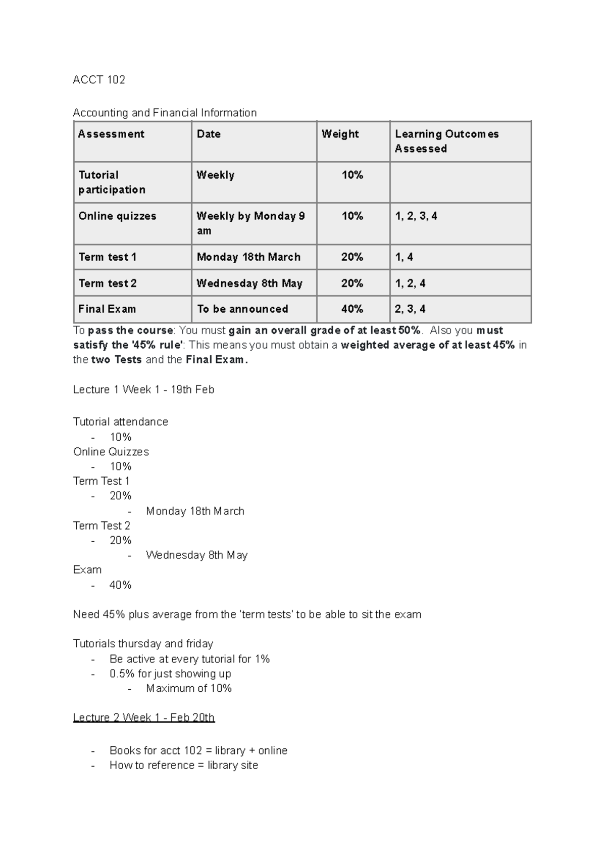 ACCT 102 - Week 1 Lecture & Tutorial Notes for 2024 - Studocu