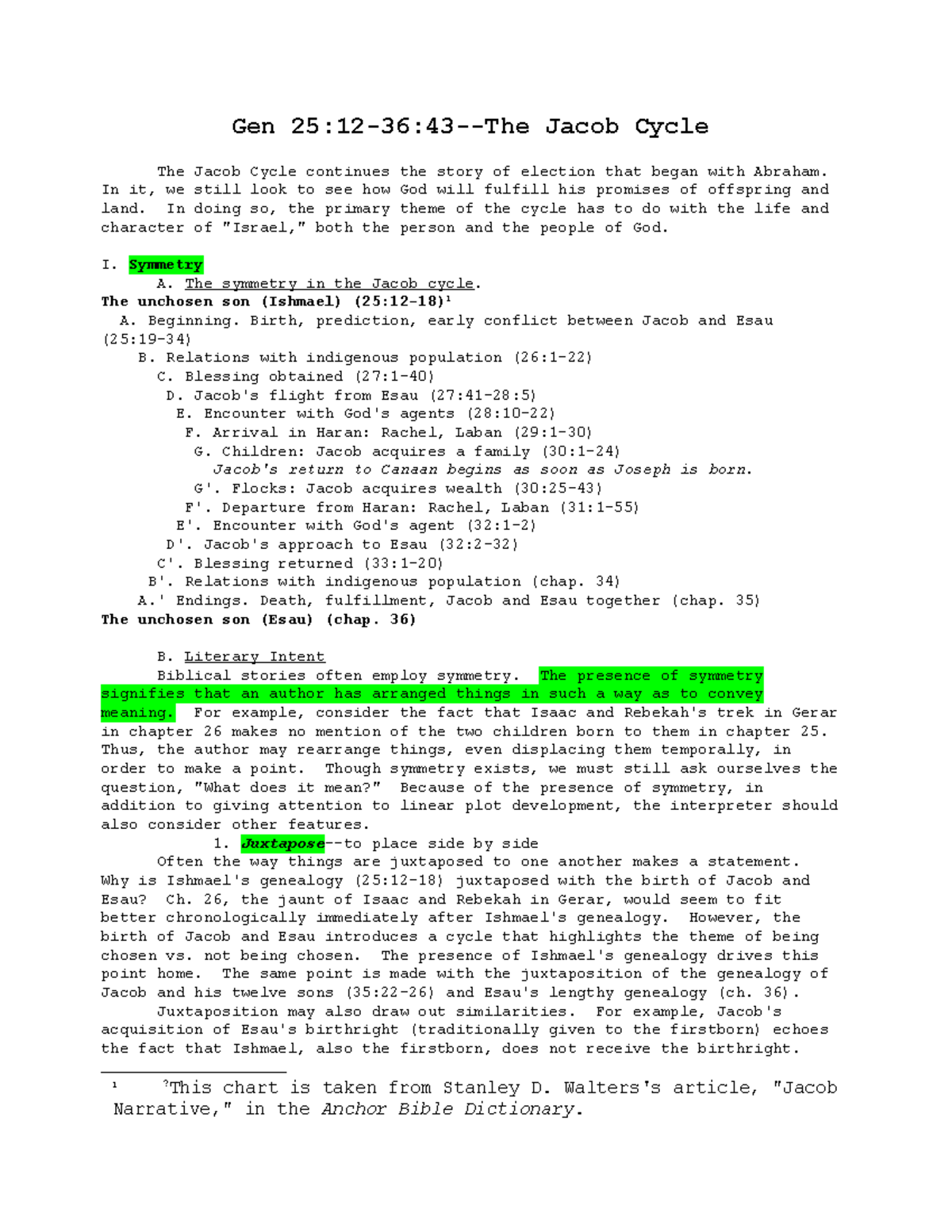 Gen 25-36: The Jacob Cycle - Themes of Chosen vs. Unchosen - Studocu