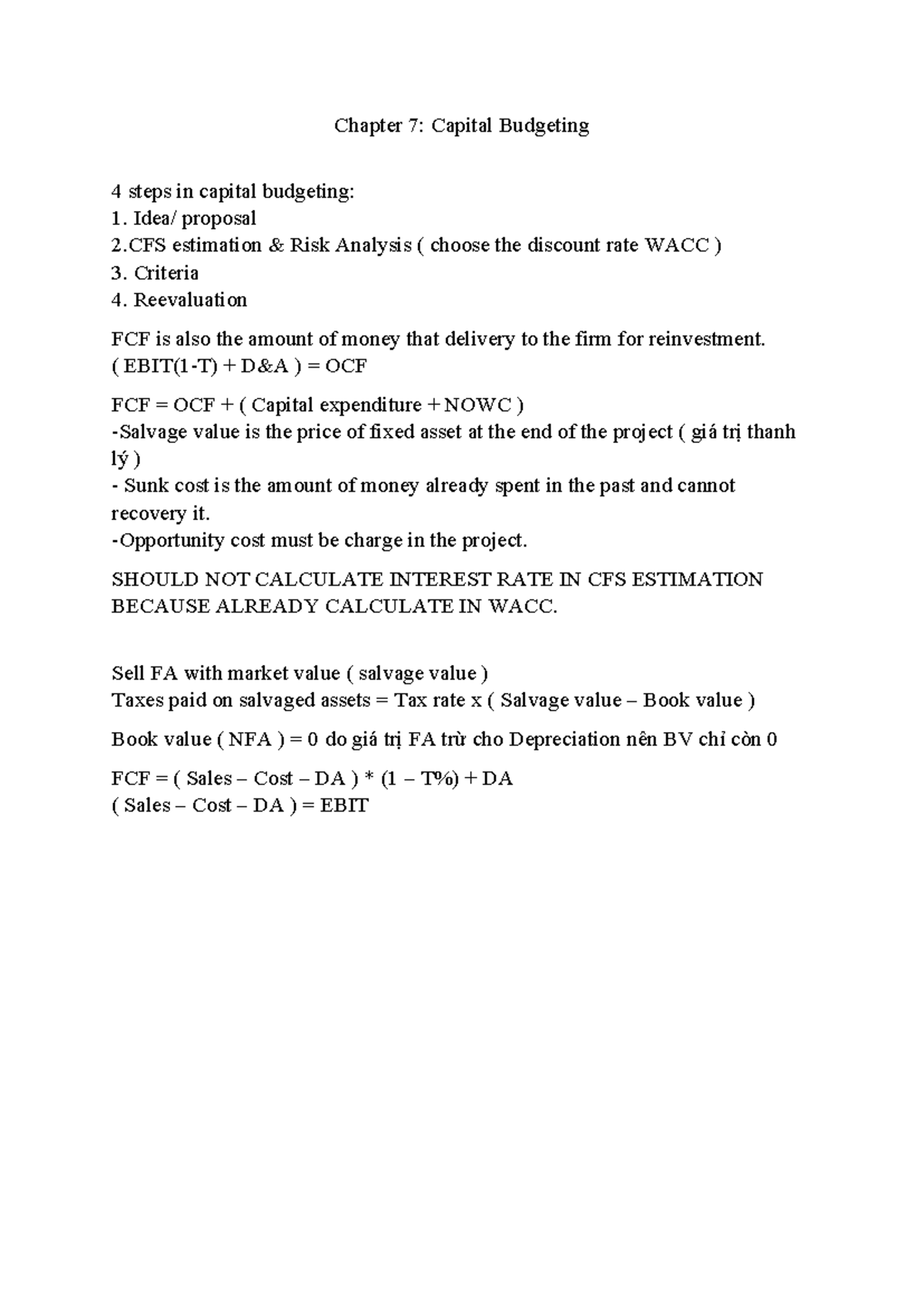 Chapter 7: Capital Budgeting Overview and Key Concepts - Studocu