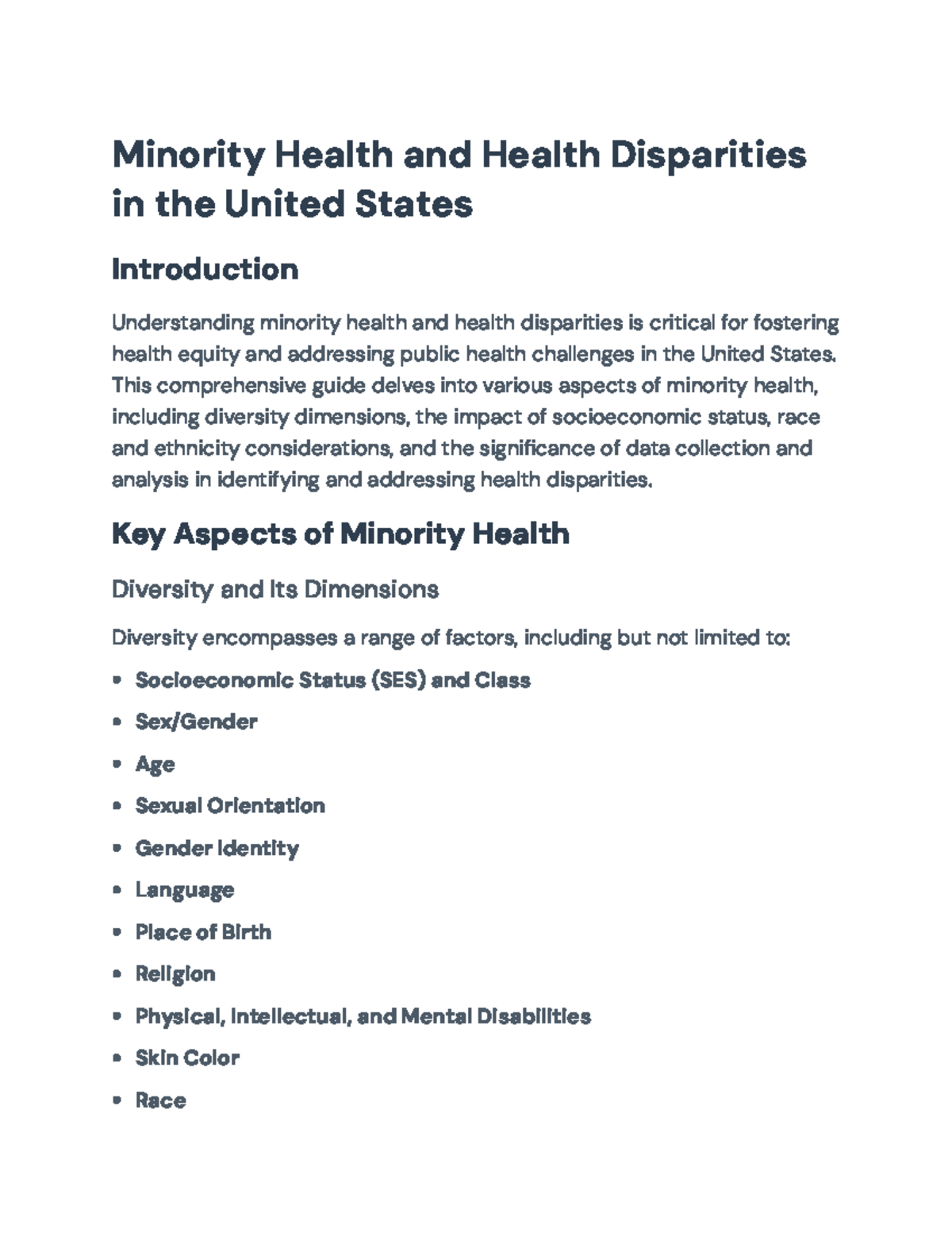 Understanding Minority Health & Disparities in the U.S.: A Detailed ...
