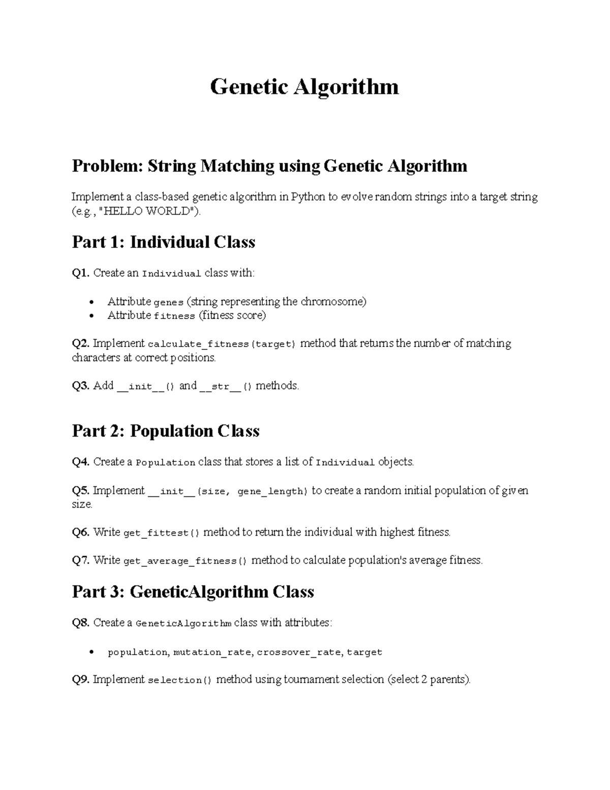 Genetic Algorithm Implementation for String Matching (Assignment-2 ...