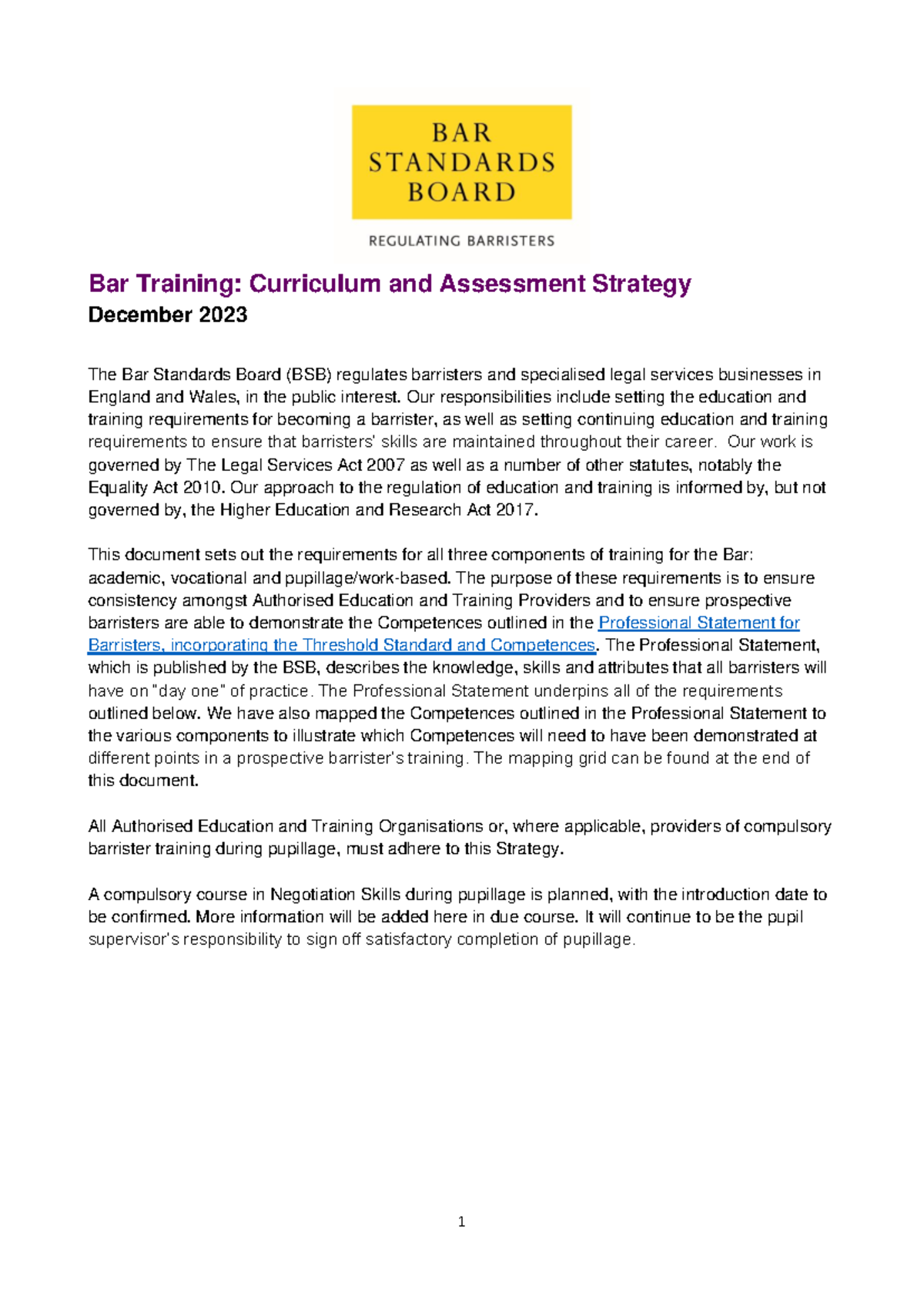 Bar Training Curriculum & Assessment Strategy - Dec 2023 - Studocu