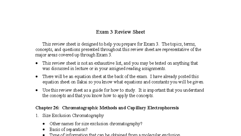 Exam 3 Review Sheet - CHM 301: Chromatography & Spectroscopy - Studocu