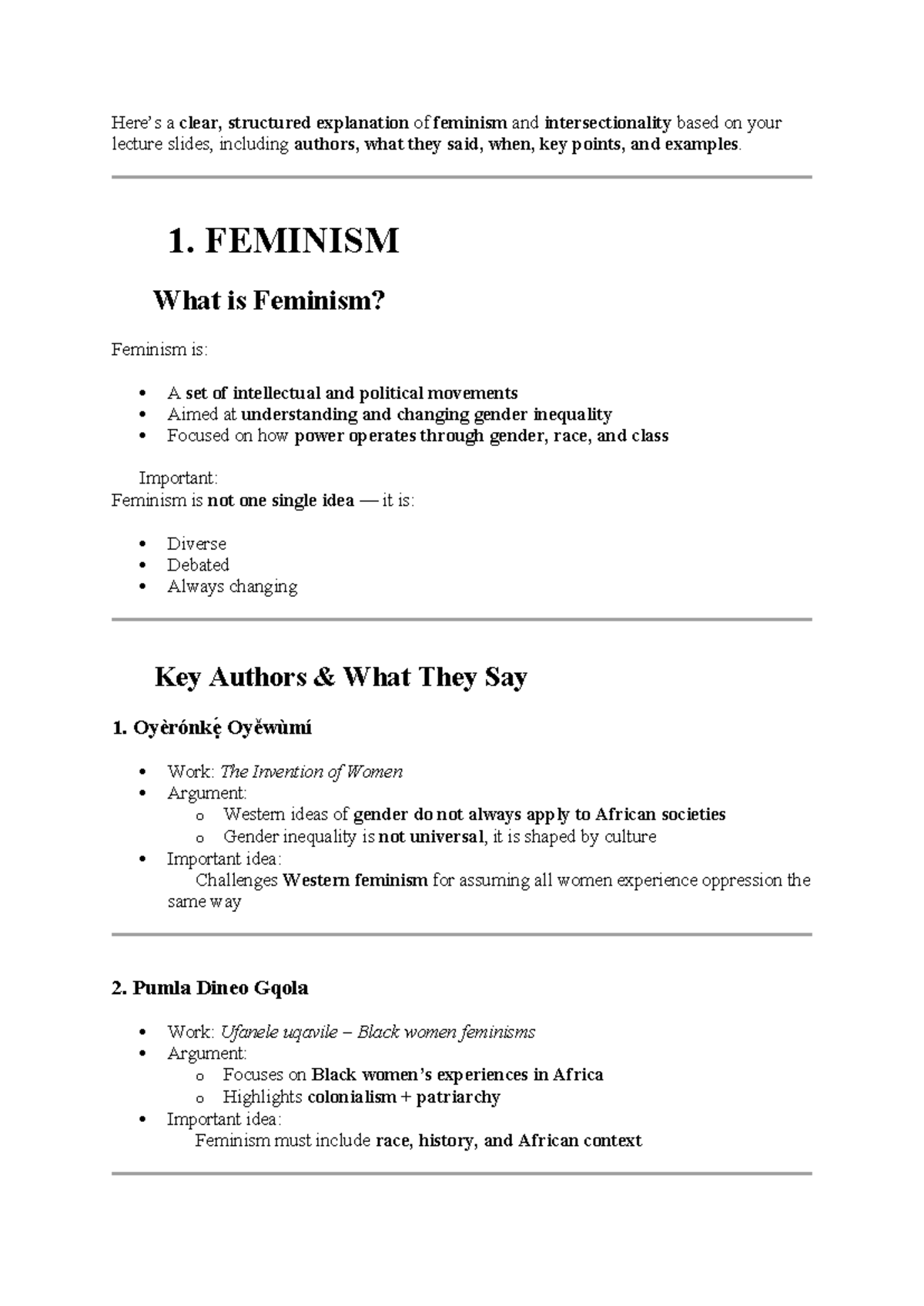 FEM 101: Lecture Notes on Feminism & Intersectionality Explained - Studocu