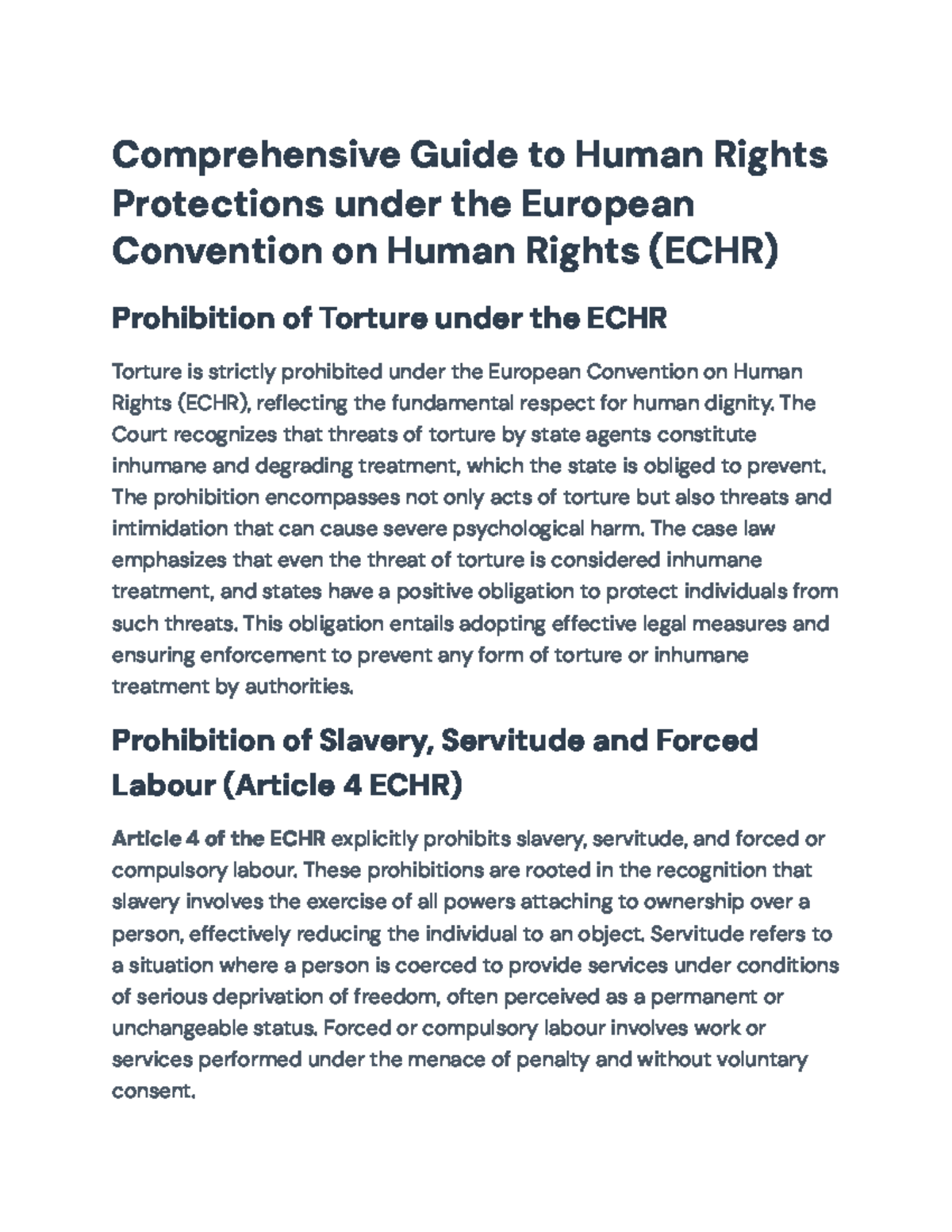 Comprehensive Guide to Human Rights Protections under ECHR - Studocu