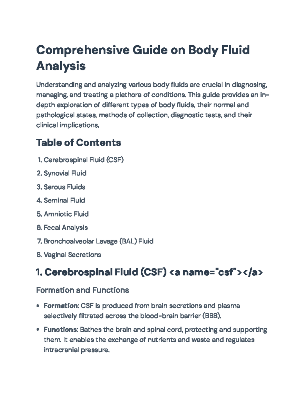 Comprehensive Guide on Body Fluid Analysis for Clinical Diagnosis ...