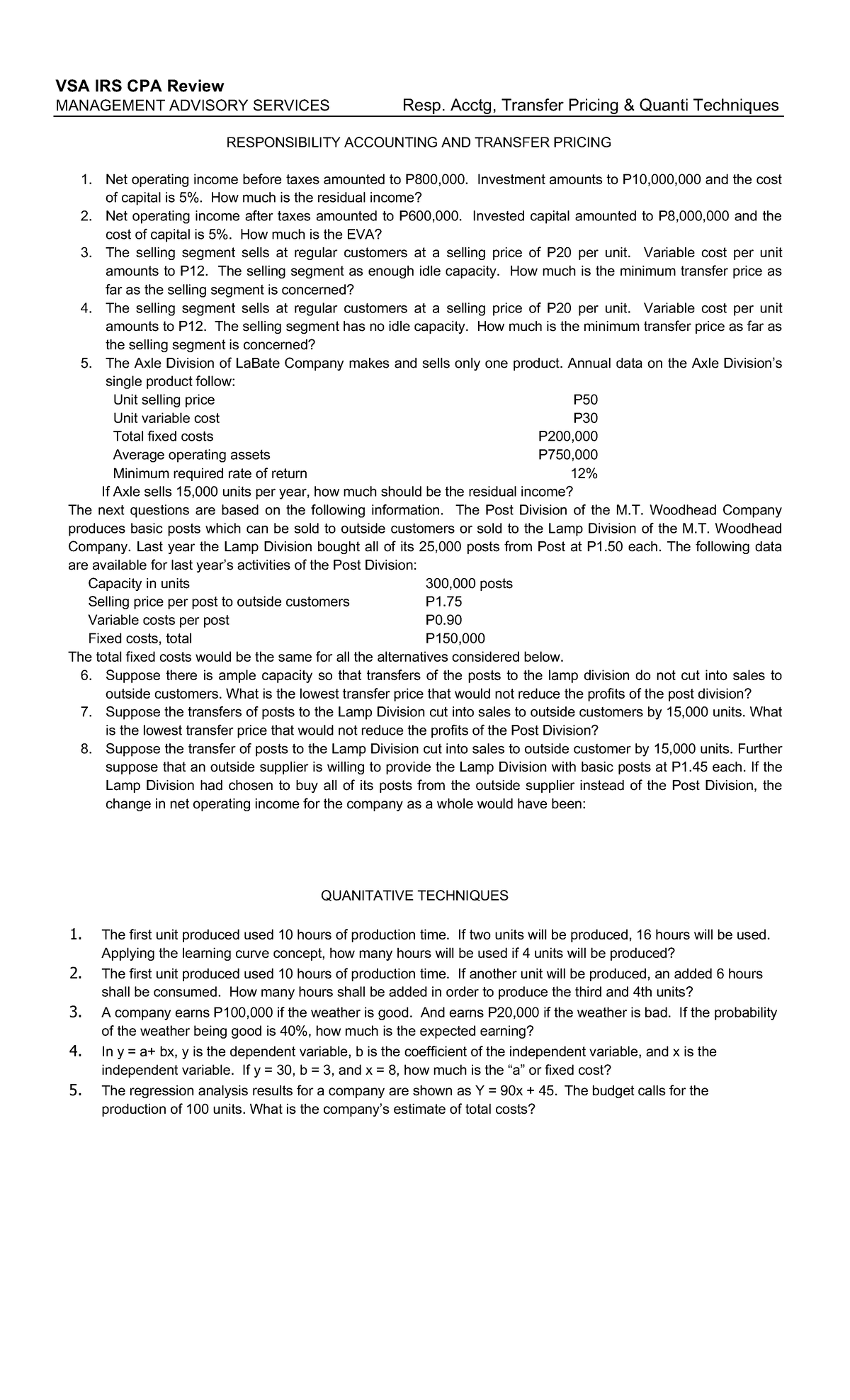 Responsibility acctg - notes - VSA IRS CPA Review MANAGEMENT ADVISORY ...