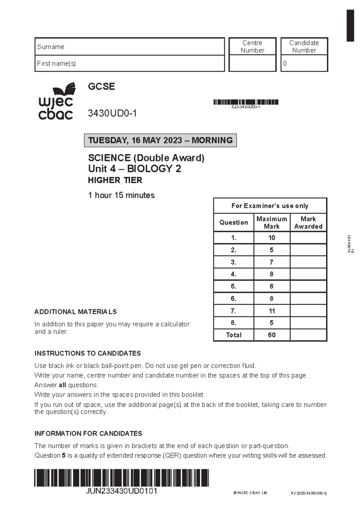 GCSE Science Double Award Marking Scheme - Unit 5 (Summer 2023) - Studocu