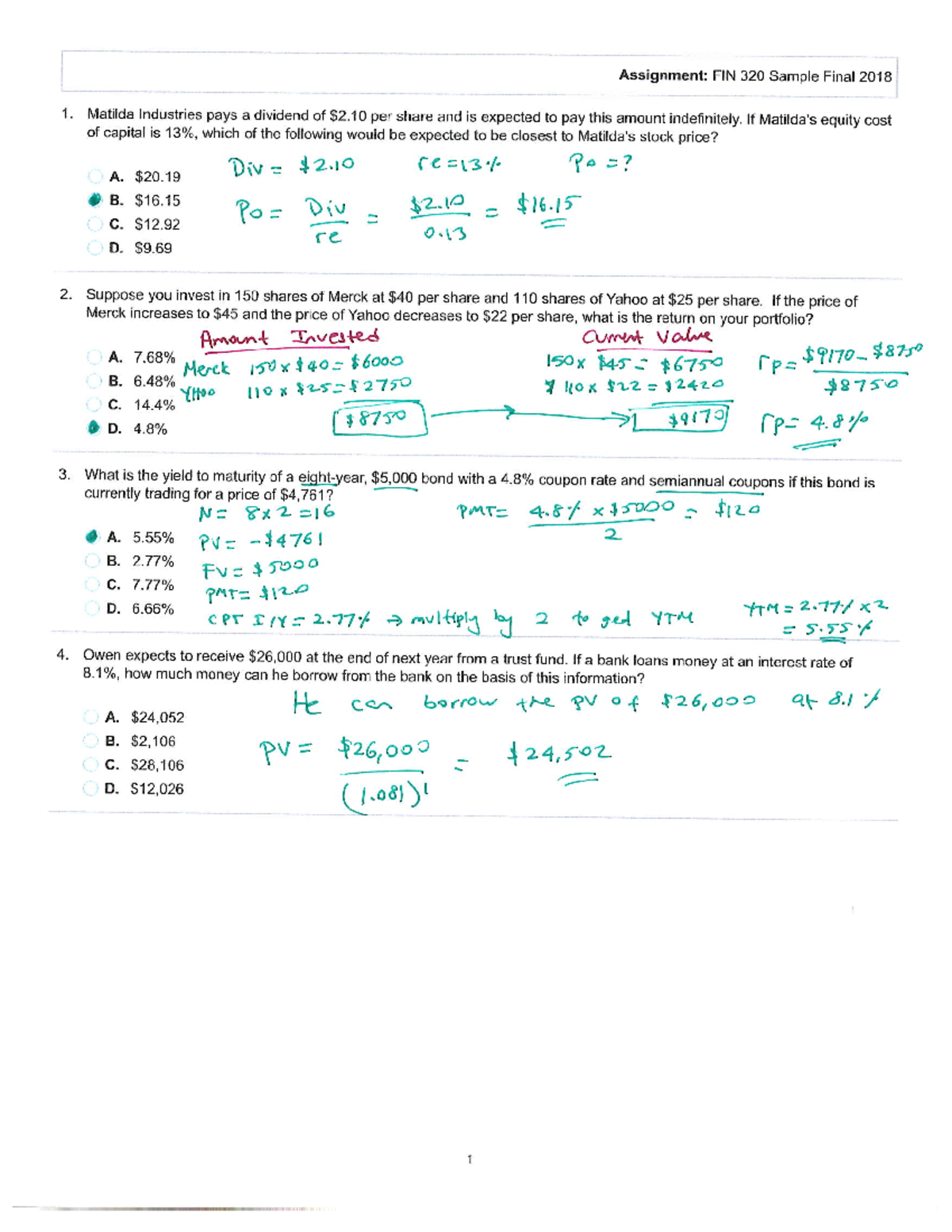 Final Exam Solutions Sample Document - Studocu