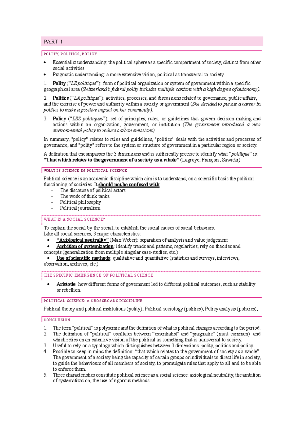 Political Science Concepts: Polity, Politics, and Policy Overview - Studocu