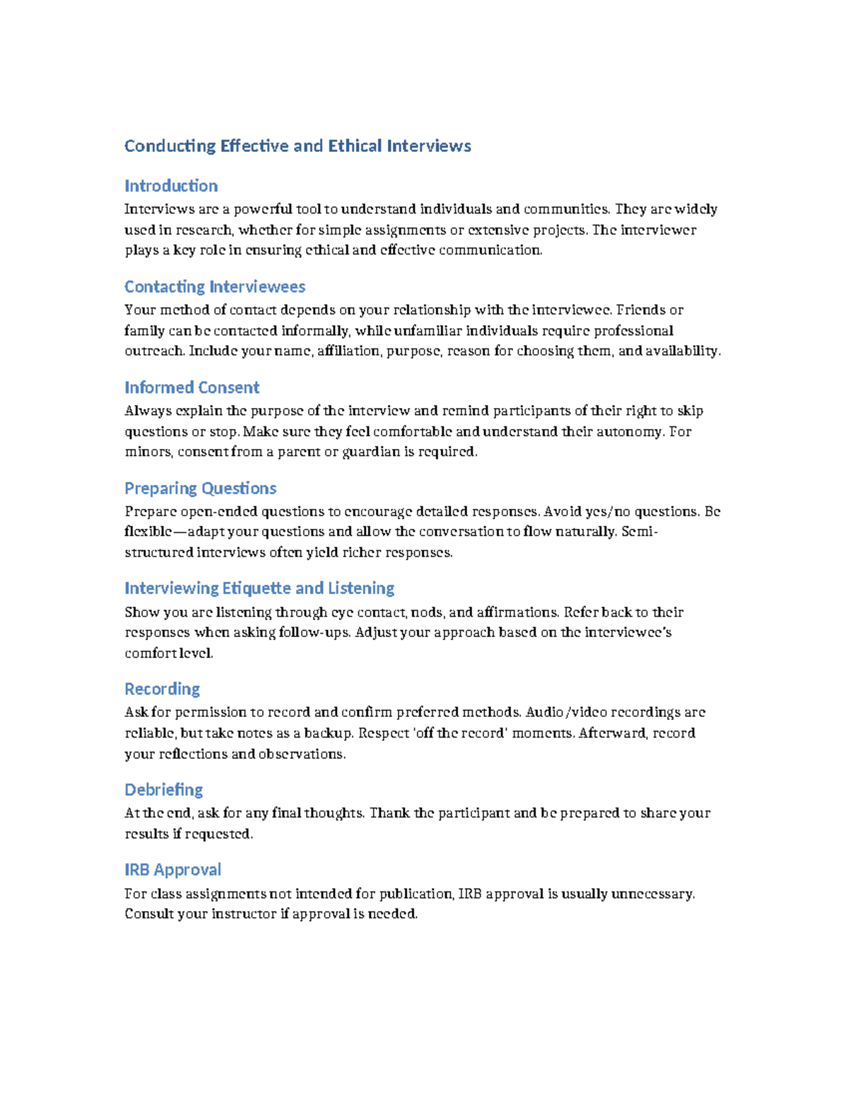 Conducting Ethical Interviews APA Summary - Conducting Effective and ...
